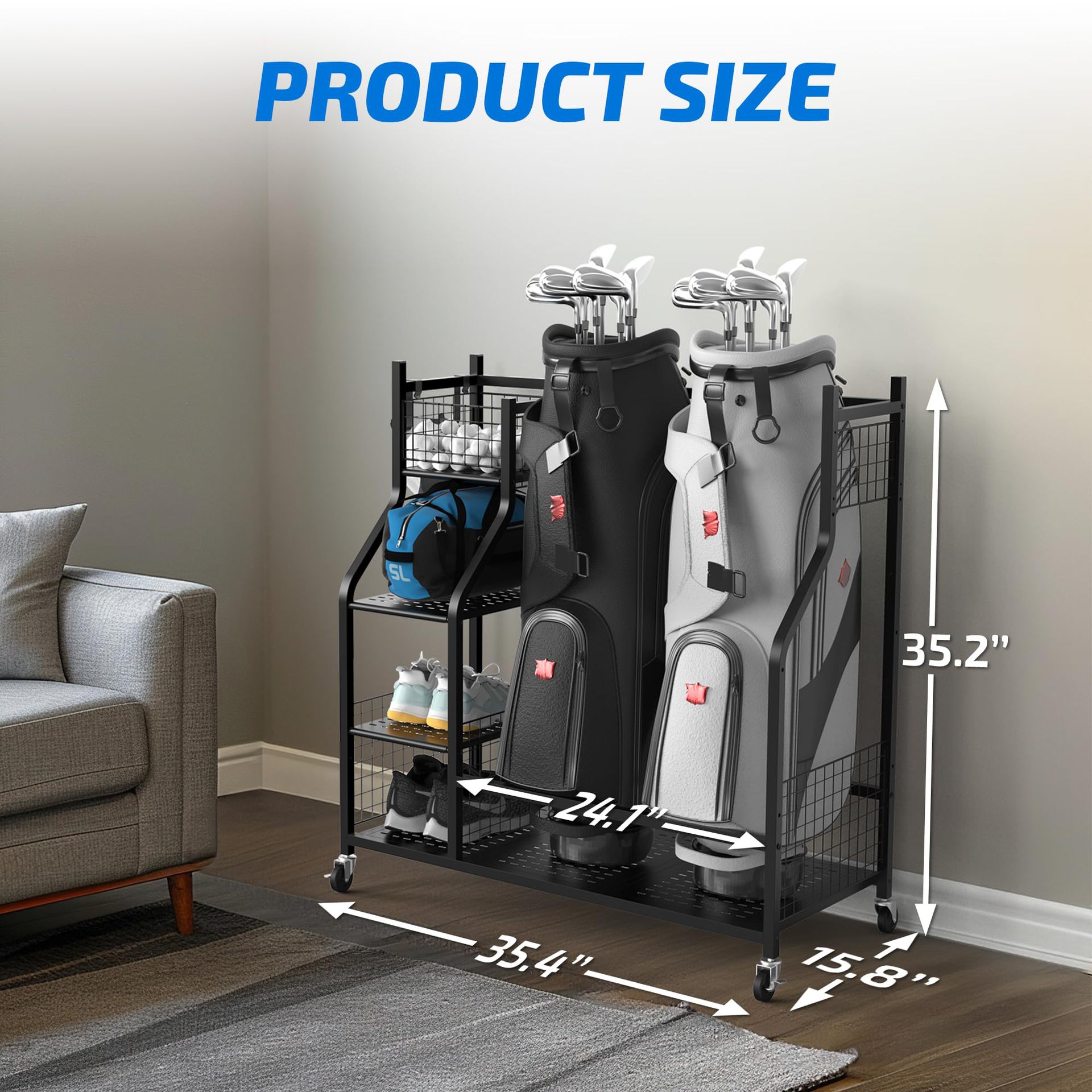 # Stojak metalowy na torby gol – Golf Equipment Garage Storage recenzja i cena